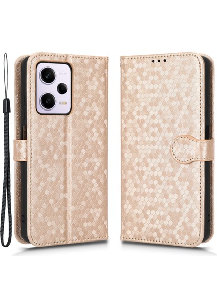 Xiaomi Redmi Için Flip Folio Telefon Kılıfı Note 12 Pro+ 5g Dot Desen Basılı Pu Deri Cüzdan Stand Anti-Çizelge Cep Telefon Kapağı Kayışlı-Gül Altın (Yurt Dışından)