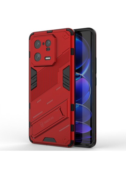 Xiaomi 13 Pro 5g Için Kickstand Telefon Kapağı Sert Pc Yumuşak Tpu Şok Emilim Koruyucu Kılıf-Kırmızı (Yurt Dışından)