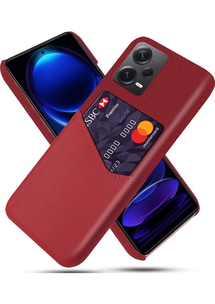 Xiaomi Redmi Için Note 12 Pro+ 5g Kart Tutucu Kumaş Doku Telefon Kılıfı Pu Deri Kaplamalı Sert Pc Telefon Kapağı-Kırmızı (Yurt Dışından)