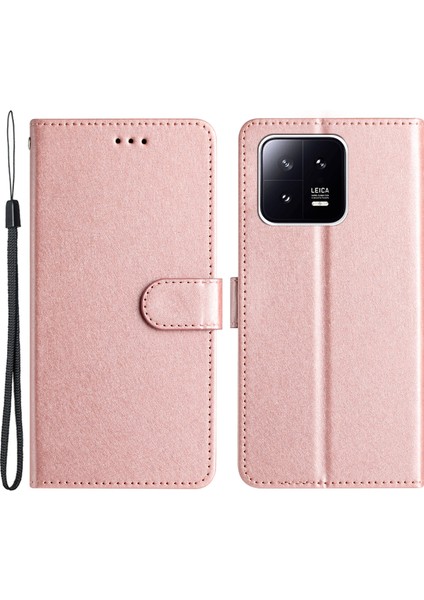 Xiaomi Için 13 Tam Koruma Cüzdanı Telefon Kılıfı Ipek Doku Stand Deri Kapak-Gül Altın (Yurt Dışından)