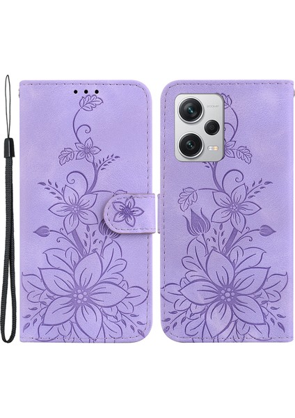 Xiaomi Redmi Için Note 12 Pro+ 5g Telefon Deri Kılıf Stand Cüzdan Baskılı Zambak Çiçek Telefon Kapağı-Mor (Yurt Dışından)