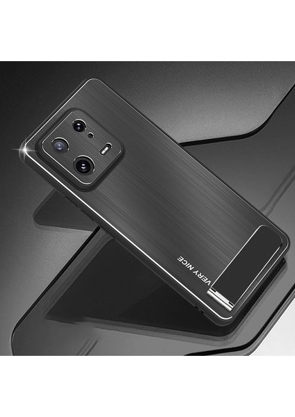 Xiaomi 13 Hibrid Zırh Kickstand Telefon Kasası Fırçalanmış Alüminyum Alaşım Tpu Çerçeve Kapağı-Siyah (Yurt Dışından) fiyatları