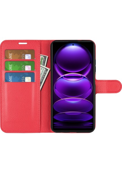 Xiaomi Redmi Için Note 12 Pro+ 5g Litchi Doku Cüzdan Telefon Kapağı Stand-Kırmızı (Yurt Dışından)