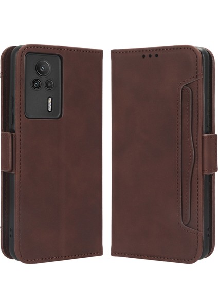 Xiaomi Için Redmi K60E 5g Pu Deri Telefon Kılıfı Çoklu Kart Yuvası Cüzdan Telefon Stand Kapağı-Kahverengi (Yurt Dışından)
