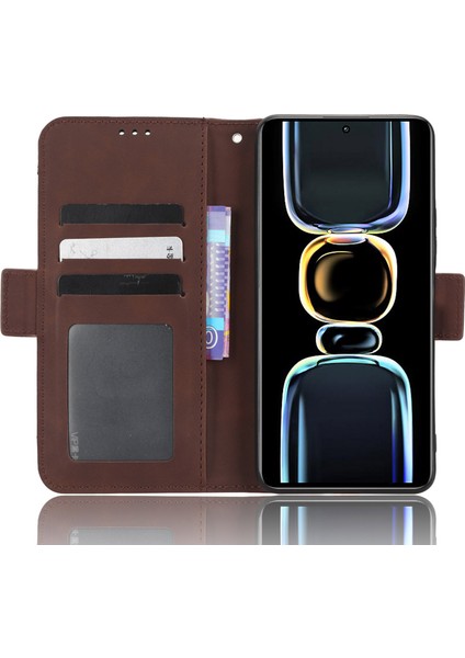 Xiaomi Için Redmi K60E 5g Pu Deri Telefon Kılıfı Çoklu Kart Yuvası Cüzdan Telefon Stand Kapağı-Kahverengi (Yurt Dışından) fiyatları