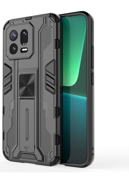 Xiaomi 13 5g Hard Pc Için Yumuşak Tpu Şok Emilim Kickstand Telefon Kapak Kabuğu-Siyah (Yurt Dışından)