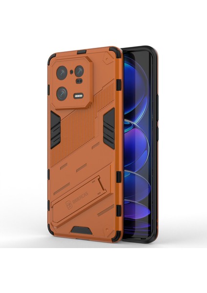 Xiaomi 13 Pro 5g Için Kickstand Telefon Kapağı Sert Pc Yumuşak Tpu Şok Emilim Koruyucu Kılıf-Turuncu (Yurt Dışından)