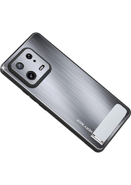 Xiaomi 13 Hibrid Zırh Kickstand Telefon Kasası Fırçalanmış Alüminyum Alaşım Tpu Çerçeve Kapağı-Gümüş (Yurt Dışından)