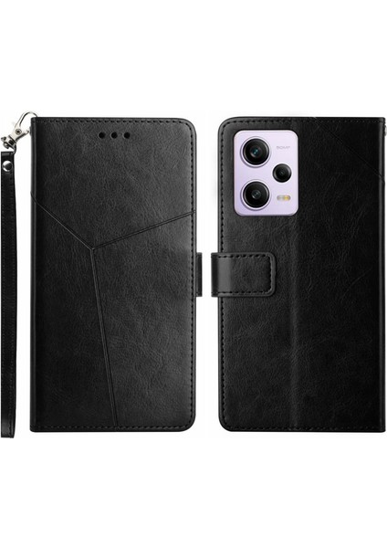 Xiaomi Redmi Için Note 12 Pro+ 5g/not 12 Explorer 5g HT01 Baskılı Y Şeklindeki Çizgiler Cüzdan Kılıf Dökme Geçirmez Pu Deri Stand Flip Folio Koruyucu Telefon Kapağı-Siyah (Yurt Dışından)