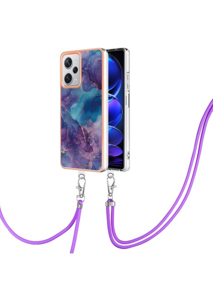 Xiaomi Redmi Için Note 12 Pro+ 5g Mermer Desen 2.0mm Tpu Kasası Imd Kayahlı Ile Elektrolat Telefon Kapak-Mor (Yurt Dışından)