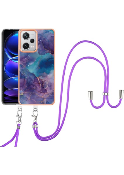 Xiaomi Redmi Için Note 12 Pro+ 5g Mermer Desen 2.0mm Tpu Kasası Imd Kayahlı Ile Elektrolat Telefon Kapak-Mor (Yurt Dışından)