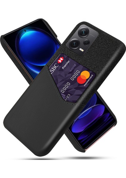 Xiaomi Redmi Için Note 12 Pro+ 5g Kart Tutucu Kumaş Doku Telefon Kılıfı Pu Deri Kaplamalı Sert Pc Telefon Kapağı-Siyah (Yurt Dışından)
