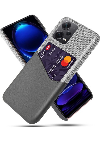 Xiaomi Redmi Için Note 12 Pro+ 5g Kart Tutucu Kumaş Doku Telefon Kılıfı Pu Deri Kaplamalı Sert Pc Telefon Kapağı-Gri (Yurt Dışından)