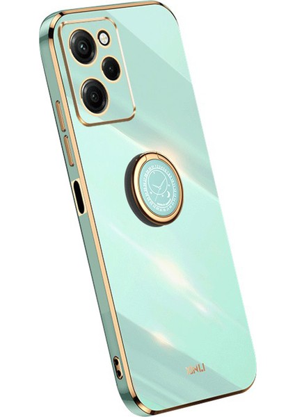 Xiaomi Redmi Için Note 12 Pro Speed ​​5g/poco X5 Pro 5g Yüzük Kickstand Telefon Kılıfı Elektrokaplama Altın Kenar Yumuşak Tpu Kapak-Cıan (Yurt Dışından)
