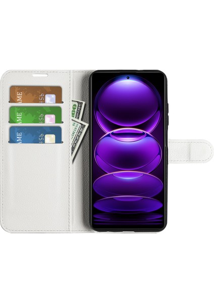 Xiaomi Redmi Için Note 12 Pro+ 5g Litchi Doku Cüzdan Telefon Kapağı Stand-Beyaz (Yurt Dışından)