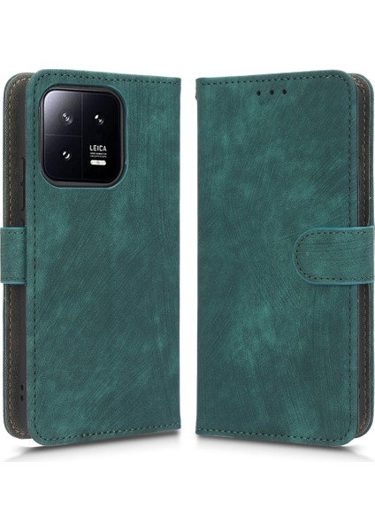 Xiaomi 13 Pro 5g Flip Deri Cüzdanı Telefon Kılıfı Anti-Güz Rfid Engelleme Telefon Kapağı Cüzdan-Yeşil (Yurt Dışından)