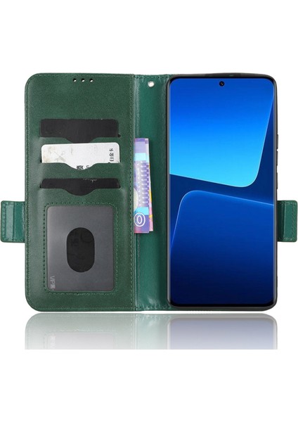 Xiaomi 13 Pro 5g Için Koruyucu Telefon Kapağı Baskılı Üçgen Desen Pu Deri Deri Anti-Fall Flip Cüzdan Kılıfı El Kayışı ile Stand-Yeşil (Yurt Dışından) fiyatları