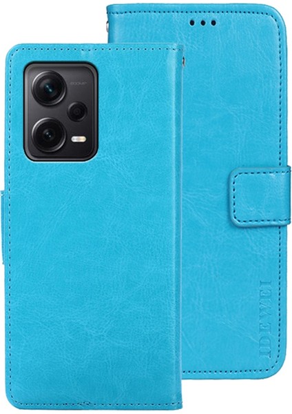 Xiaomi Redmi Için Note 12 Pro+ 5g Telefon Kılıfı Çılgın At Dokusu Anti-Çizgi Pu Deri Deri Deri Stand Cüzdan Çizilmeye Dayanıklı Telefon Kapağı-Sky Mavisi (Yurt Dışından)