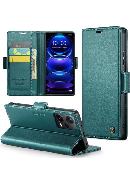 Xiaomi Redmi Için Note 12 Pro+ 5g Rfıd Engelleme Cüzdan Stand Kapağı Litchi Doku Deri Telefon Kılıfı-Yeşil (Yurt Dışından)
