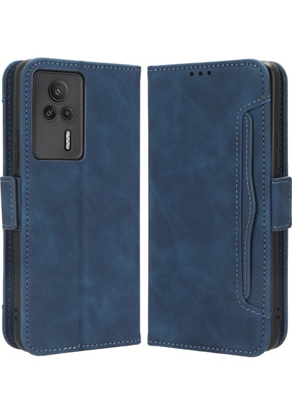 Xiaomi Için Redmi K60E 5g Pu Deri Telefon Kılıfı Çoklu Kart Yuvası Cüzdan Telefon Stand Kapağı-Mavi (Yurt Dışından)