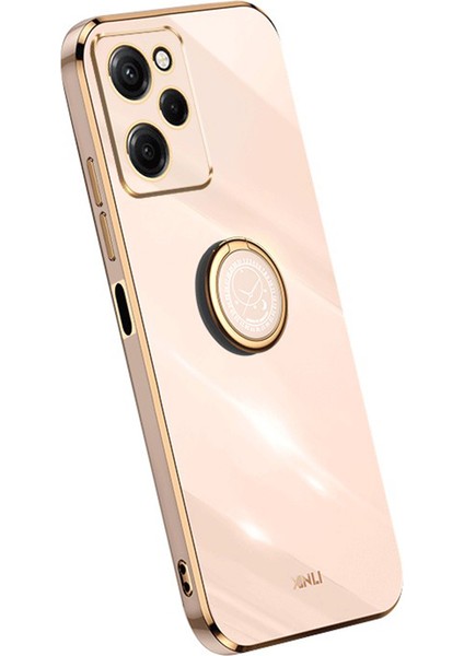 Xiaomi Redmi Için Note 12 Pro Speed ​​5g/poco X5 Pro 5g Yüzük Kickstand Telefon Kılıfı Elektrokaplama Altın Kenar Yumuşak Tpu Kapak-Pembe (Yurt Dışından)