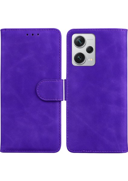 Xiaomi Redmi Için Note 12 Pro+ 5g Pu Deri Kapak Düz Renk Cüzdan Stand Koruyucu Telefon Kılıfı-Mor (Yurt Dışından)