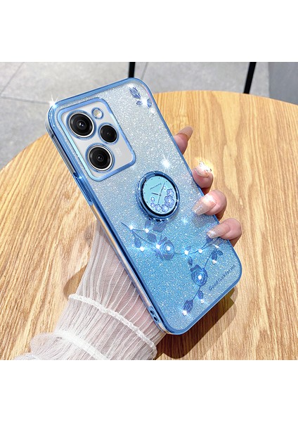 Xiaomi Poco X5 Pro 5g/note 12 Pro Speed ​​5g Şok Geçirmez Kılıf Rhinestone Çiçek Kickstand Tpu Telefon Kapağı-Mavi (Yurt Dışından)