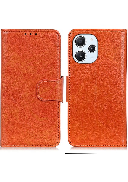 Xiaomi Redmi Için 12 4g Nappa Doku Telefon Kılıfı Bölünmüş Deri Cüzdan Stand Anti-Fall Kapak-Turuncu (Yurt Dışından)
