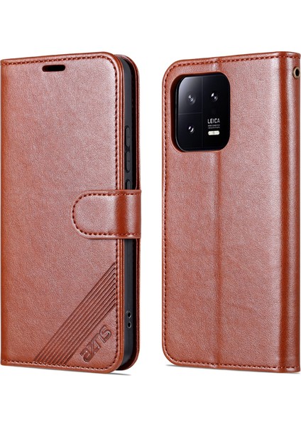 Xiaomi 13 Pro 5g Şok Geçirmez Telefon Için Flip Cüzdan Kılıf Anti-Çizelge Pu Deri Telefon Kapağı Görüntüleme Standı-Kahverengi (Yurt Dışından)