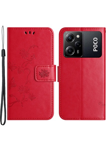 Xiaomi Redmi Için Note 12 Pro Speed ​​5g/poco X5 Pro 5g Baskılı Kelebek Çiçek Pu Deri Cüzdan Telefon Kapağı Folio Flip Stant Kılıfı-Kırmızı (Yurt Dışından)
