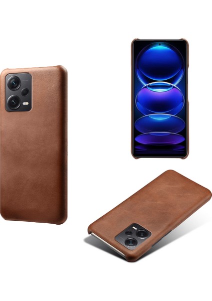 Xiaomi Redmi Için Note 12 Pro+ 5g Buzağı Dokulu Telefon Kapağı Ön Çizgeli Pu Deri Kaplamalı Pc Cep Telefon Kılıfı-Kahverengi (Yurt Dışından)