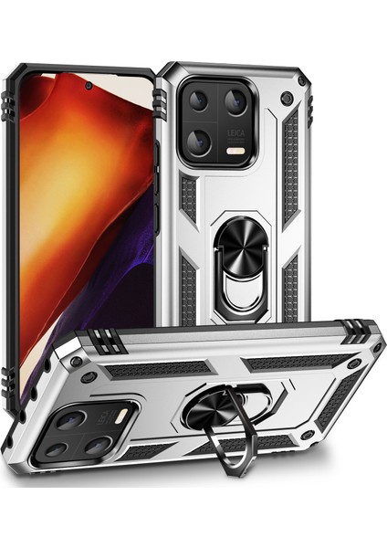 Xiaomi 13 5g Için Yüzük Kickstand Telefon Kasası Askeri Sınıf Önleyici Pc+Tpu Koruyucu Kapak-Gümüş (Yurt Dışından)
