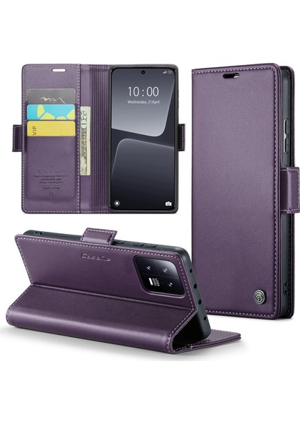 Xiaomi 13 Pu Deri Kapak Rfıd Engelleme Koruyucu Kılıf-Mor (Yurt Dışından)