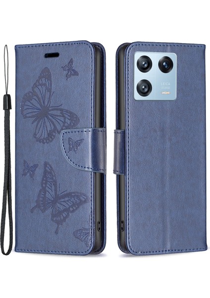 Xiaomi 13 Pro 5g Pu Deri Baskılı Kelebekler Için Telefon Kılıfı Standlı Telefon Cüzdan Kapağı-Koyu Mavi (Yurt Dışından)