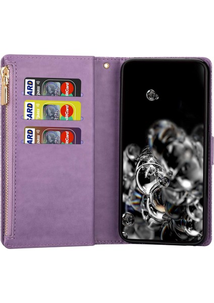 Xiaomi 13 Flip Telefon Kapağı Lazer Oyma Işıltılı Yıldız Tarzı Fermuar Cüzdan Standı Pu Deri Telefon Kasası Kayışlı-Mor (Yurt Dışından) fiyatları
