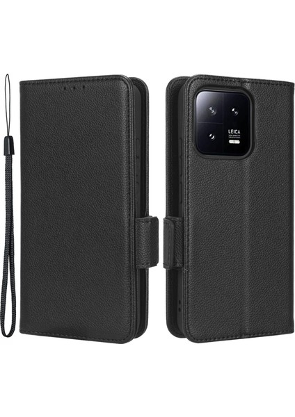 Xiaomi 13 Pro 5g Çift Manyetik Toka Litchi Dokusu Flip Deri Telefon Kılıf Cüzdan Stand Koruyucu Telefon Kapağı-Siyah (Yurt Dışından)
