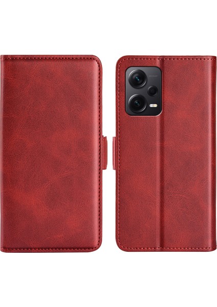 Xiaomi Redmi Için Note 12 Pro+ 5g Buzağı Doku Standı Pu Deri Cüzdan Kapağı-Kırmızı (Yurt Dışından)