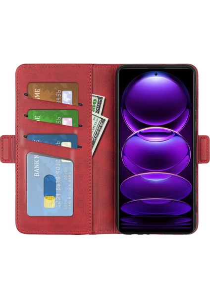 Xiaomi Redmi Için Note 12 Pro+ 5g Buzağı Doku Standı Pu Deri Cüzdan Kapağı-Kırmızı (Yurt Dışından)