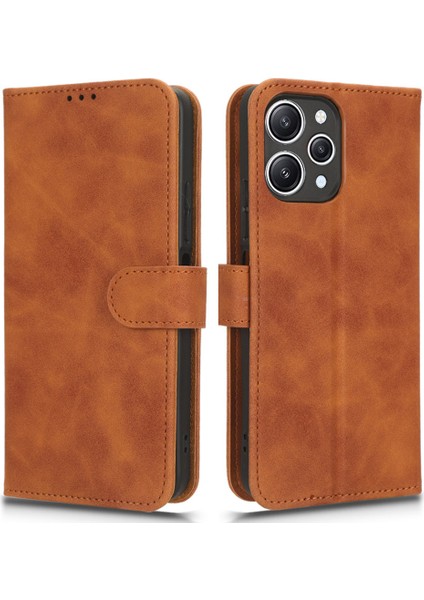 Xiaomi Için Pu Deri Telefon Kapağı Redmi 12 4g Cep Telefonu Kılıf Cilt Touch Stand Cüzdan Kabuğu-Kahverengi (Yurt Dışından)