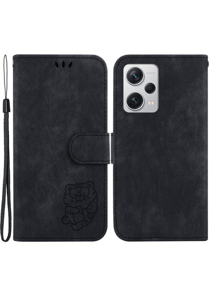 Xiaomi Redmi Için Flip Kılıf Not 12 Pro+ 5g Görüntüleme Stand Cüzdan Tiger Desen Baskı Pu Deri Cep Telefonu Kapağı-Siyah (Yurt Dışından)