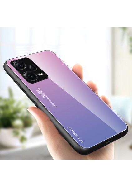 Xiaomi Redmi Için Note 12 Pro+ 5g Gradyan Renk Temsilli Cam Sert Pc Yumuşak Tpu Kasa Şok Geçirmez Cep Telefonu Kapağı-Pembe/mor (Yurt Dışından)