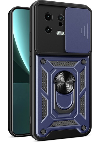 Xiaomi 13 5g Ring Tutucu Kickstand Pc+Tpu Hibrit Kılıf Önleyici Anti Drop Telefon Kapağı Slayt Kamera Koruması-Mavi (Yurt Dışından)