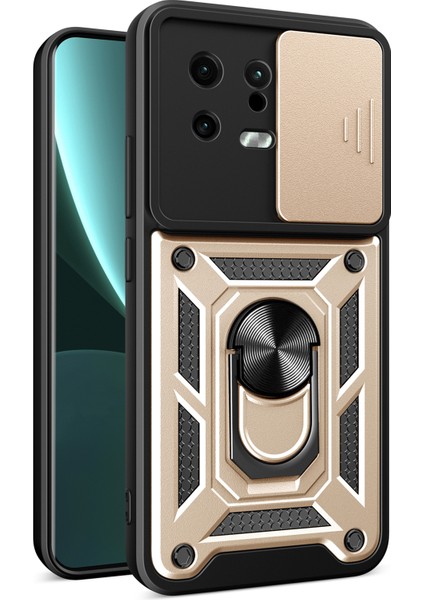 Xiaomi 13 5g Ring Tutucu Kickstand Pc+Tpu Hibrit Kılıf Önleyici Anti-Drop Telefon Kapağı Slayt Kamera Koruması-Altın (Yurt Dışından)