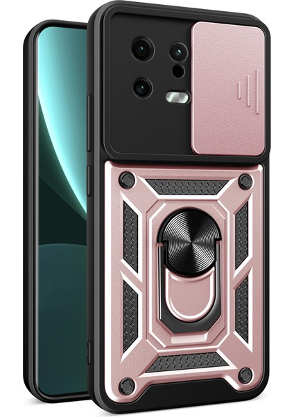 Xiaomi 13 5g Ring Tutucu Kickstand Pc+Tpu Hibrid Kılıf Anti Drop Anti Tele Kapağı Slayt Kamera Koruması-Gül Altın (Yurt Dışından)