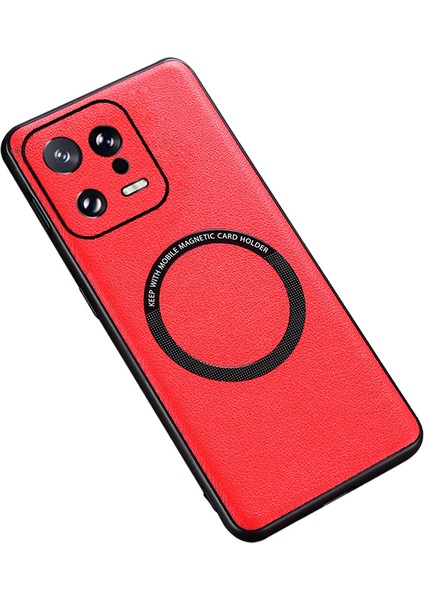 Pu Deri Kaplamalı Tpu+Pc Xiaomi 13 Pro 5g Telefon Kapağı Magsafe Şarj Cihazı ile Uyumlu-Kırmızı (Yurt Dışından)