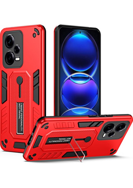 Xiaomi Redmi Için Note 12 Pro+ 5g Telefon Kapağı Kickstand Pc+ Tpu Akıllı Telefon Telefon Kılıfı-Kırmızı (Yurt Dışından)