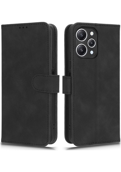 Xiaomi Redmi 12 4g Için Pu Deri Telefon Kapağı Cep Telefonu Kılıf Cilt Touch Stand Cüzdan Kabuğu-Siyah (Yurt Dışından)