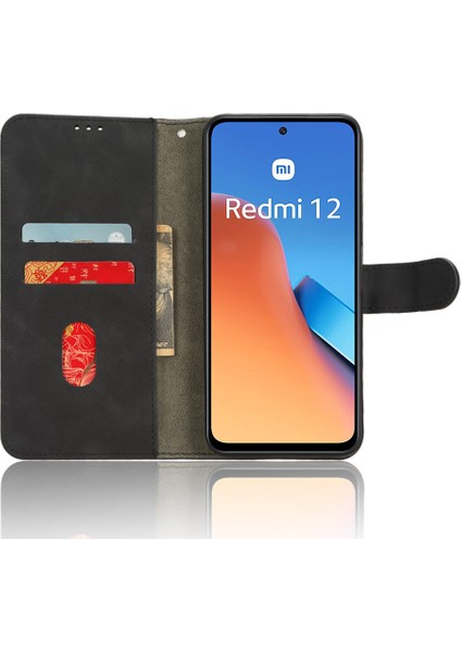 Xiaomi Redmi 12 4g Için Pu Deri Telefon Kapağı Cep Telefonu Kılıf Cilt Touch Stand Cüzdan Kabuğu-Siyah (Yurt Dışından) fiyatları