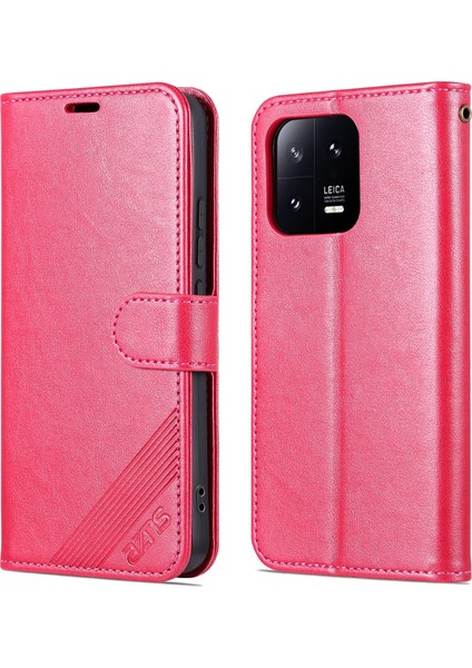 Xiaomi 13 Pro 5g Şok Geçirmez Telefon Için Flip Cüzdan Kılıfı Kılıf Anti-Çizelge Pu Deri Telefon Kapağı Görüntüleme Standı-Kırmızı (Yurt Dışından)