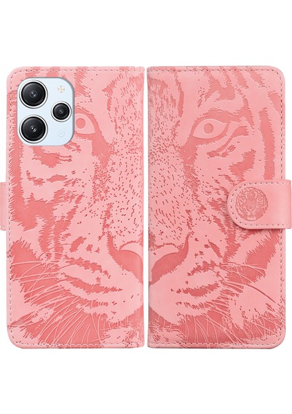 Xiaomi Redmi 12 4g Için Baskılı Tiger Pu Deri Cüzdan Kapağı Anti-Drop Telefon Stand Kılıfı-Pembe (Yurt Dışından)
